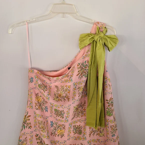 FORE One Shoulder Floral Maxi Dress Pink Bow Accent Size L Spring/Summer - Picture 2 of 8